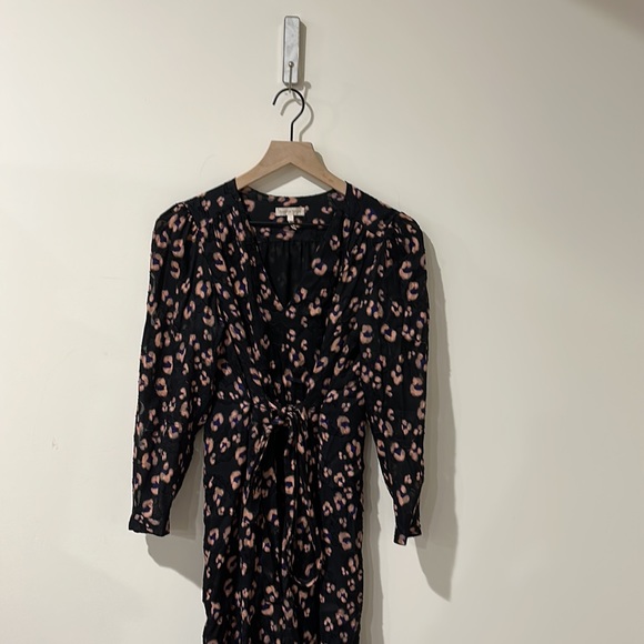 • Rebecca Taylor • Women’s Cheetah V Neck Silk Blend Dress Knee Length Black 2 - Picture 3 of 5
